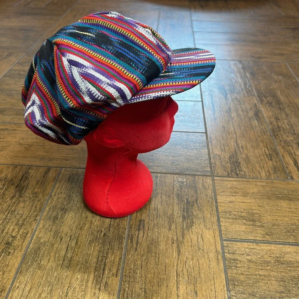 Guatemalan Hand Woven Newsboy Gatsby Rasta Hat Boho Hippie - Picture 7 of 7